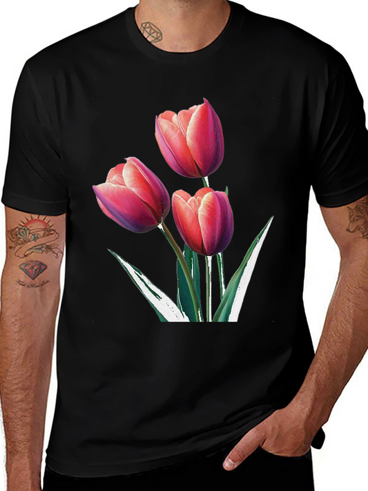 Floral Tulip Graphic Black Tee