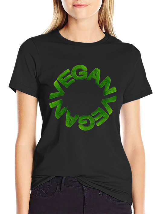 Vegan Green Letter Graphic Black T-Shirt