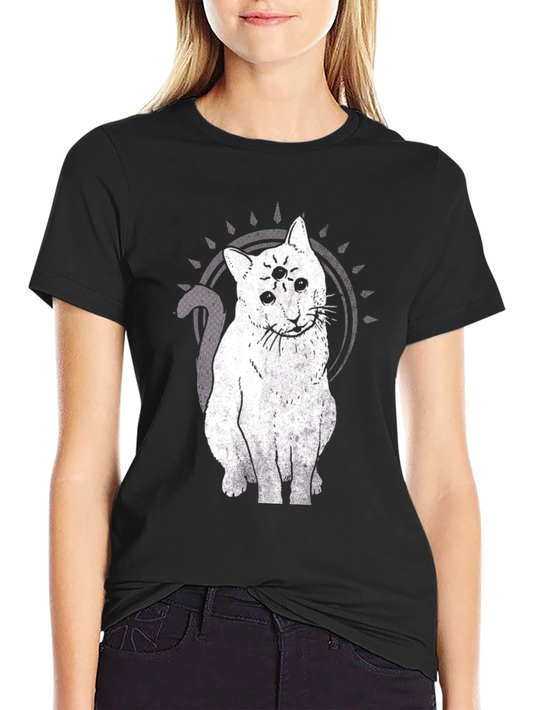 Three-Eyed Cat Graphic Tee - Unisex Black T-Shirt