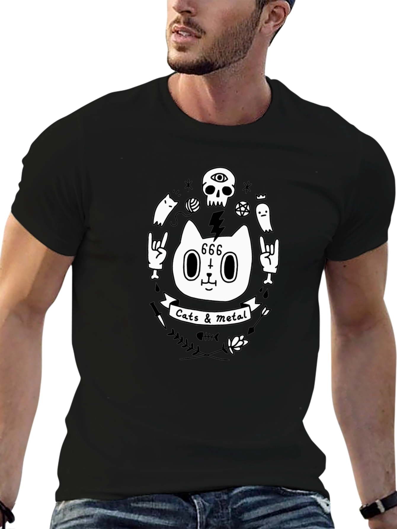 Cats & Metal Graphic Tee - Black T-Shirt