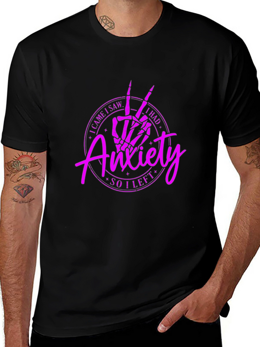 Anxiety Skeleton Peace Sign Black T-Shirt