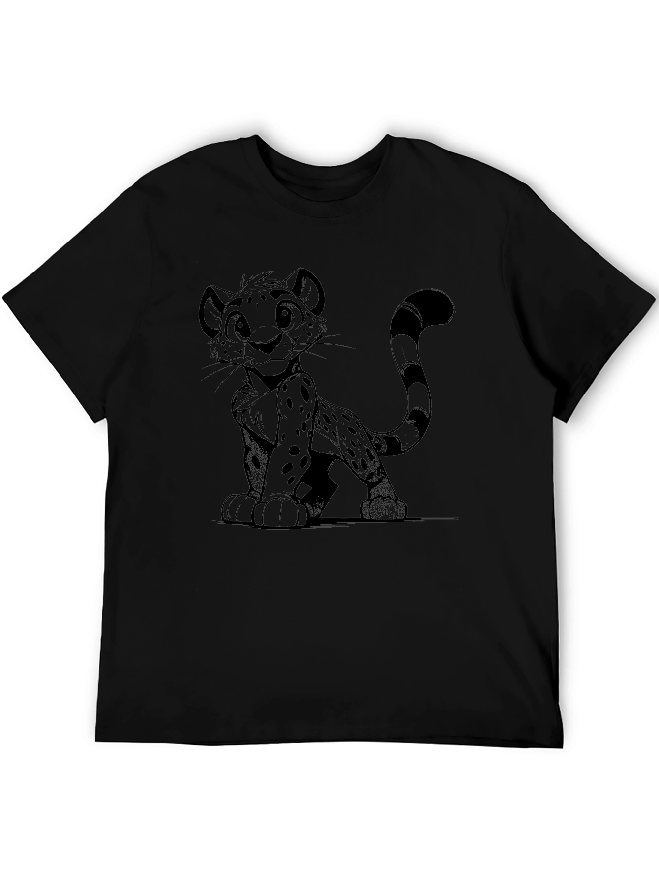 Black T-Shirt with Cheetah Cartoon Design