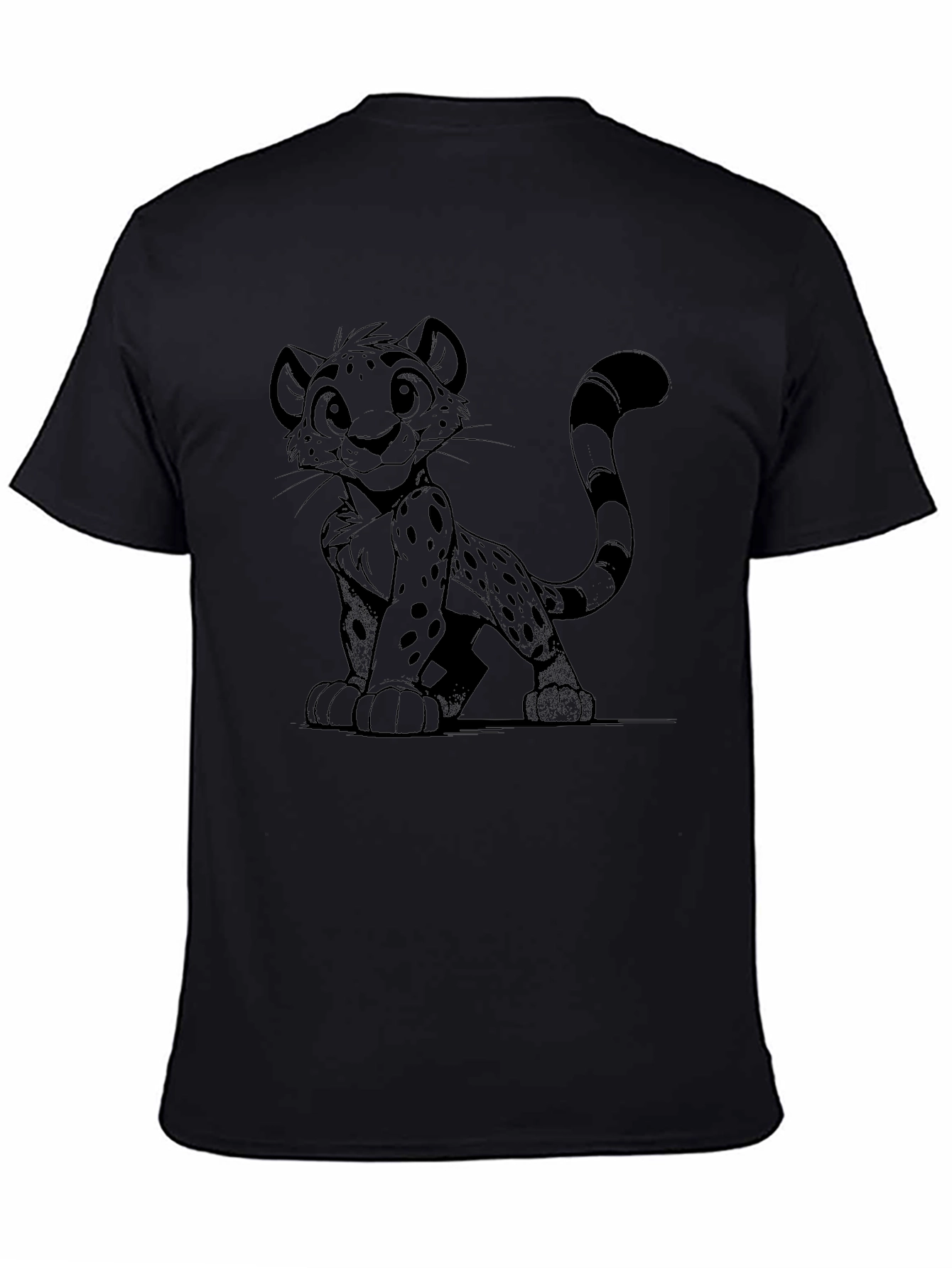 Black T-Shirt with Cheetah Cartoon Design