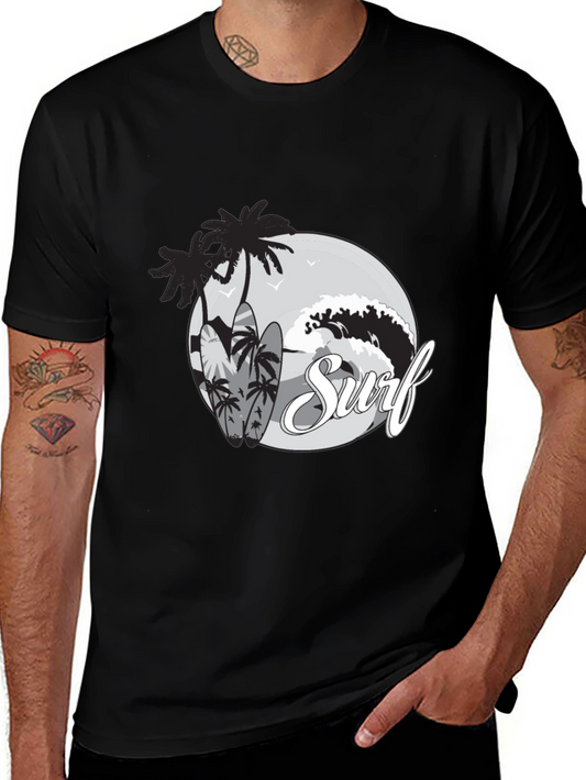 Surf Graphic Tee - Black Cotton T-Shirt