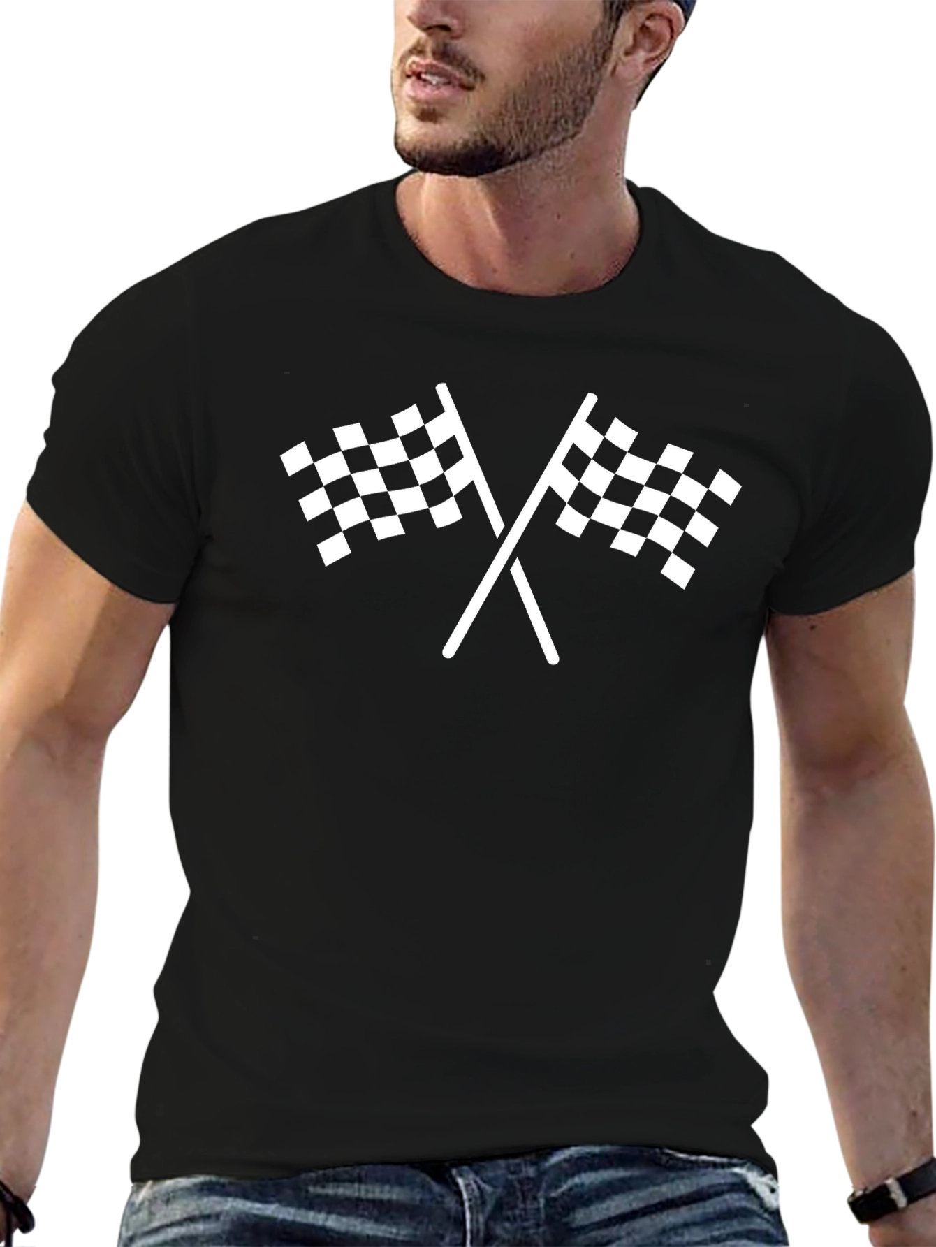 Racing Flags T-Shirt - Classic Black & White Design