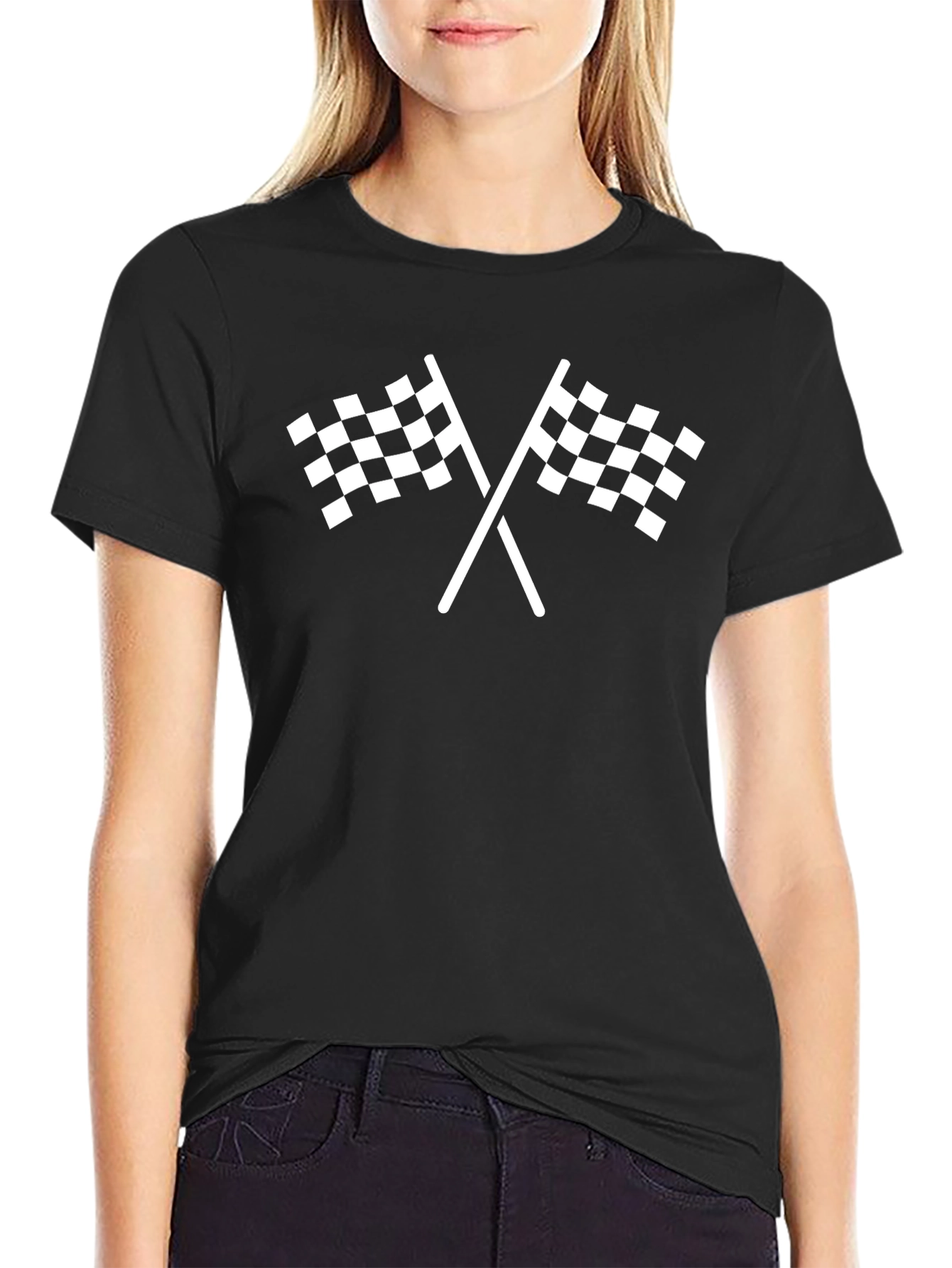 Racing Flags T-Shirt - Classic Black & White Design