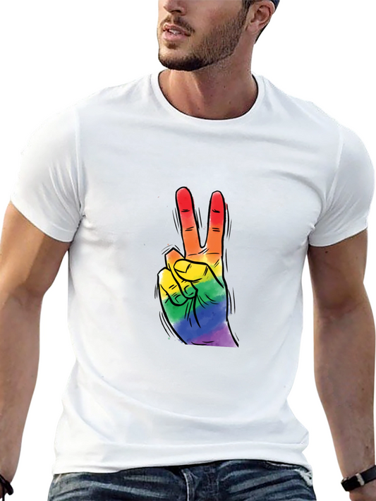 Rainbow Peace Sign Graphic Tee - Black Cotton T-Shirt