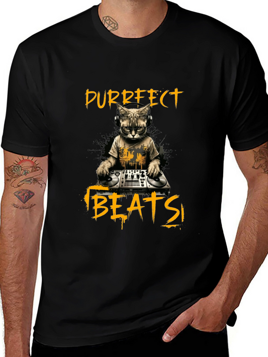 Purrfect Beats Cat DJ Graphic T-Shirt