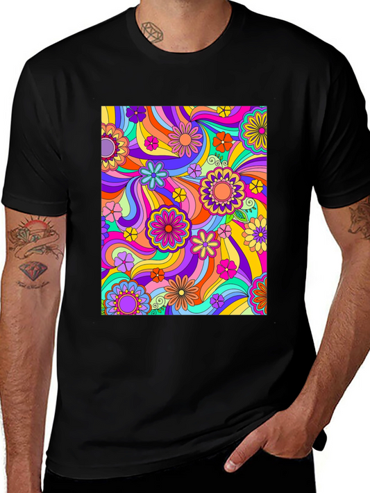 Retro Floral Black T-Shirt