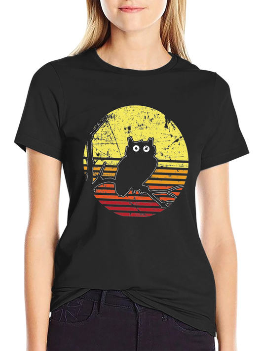 Retro Owl Graphic T-Shirt - Vintage Sunset Design