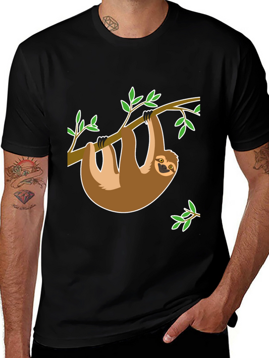 Sloth Hanging on Tree Branch Black T-Shirt