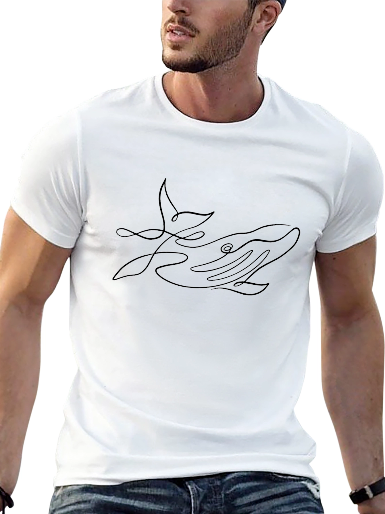 Whale Line Art Graphic T-Shirt