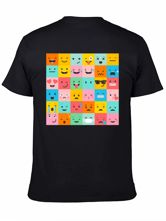 Emoji Pattern T-Shirt - Black Crew Neck Tee
