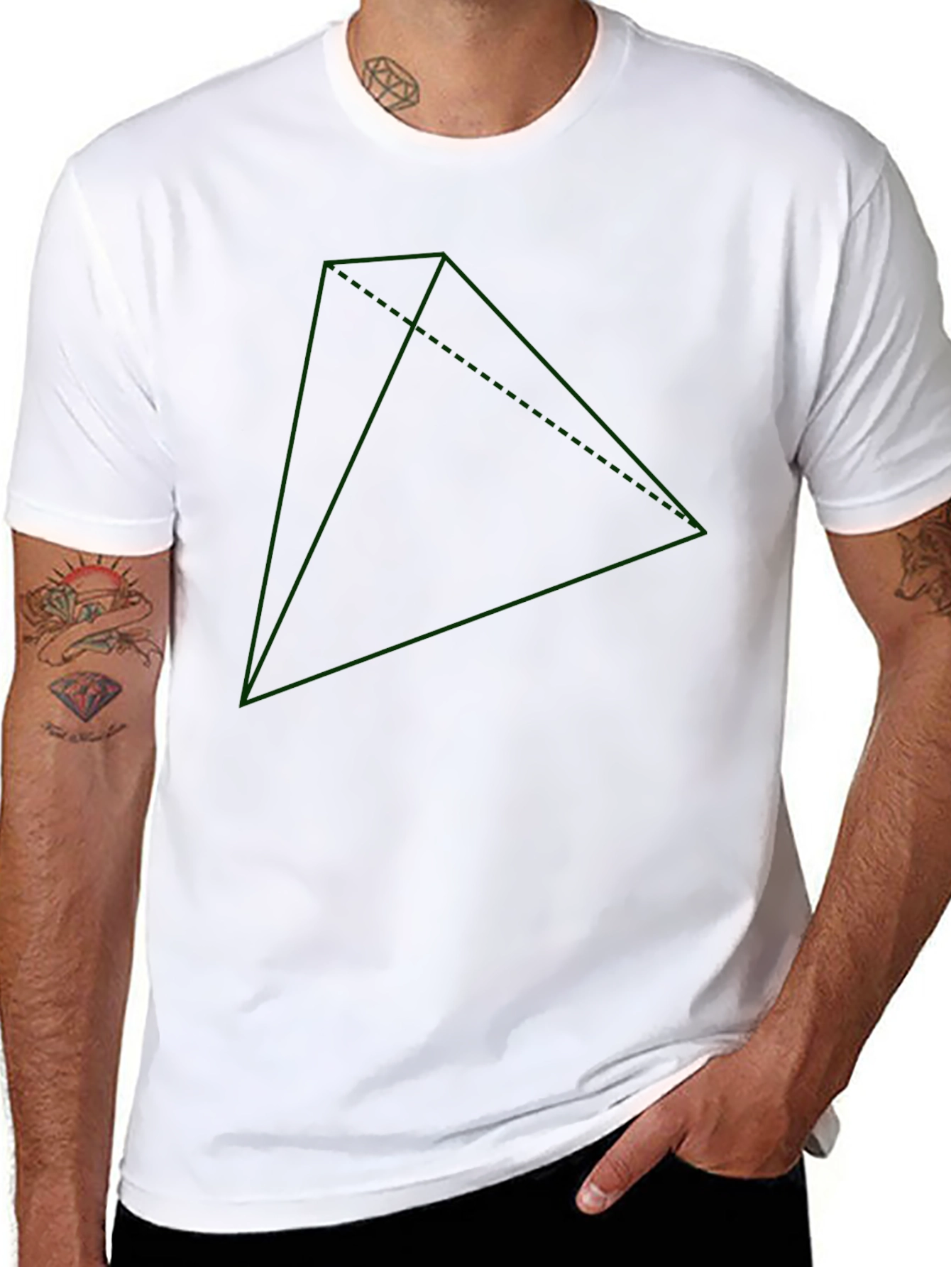 Geometric Green Triangle Graphic Black T-Shirt