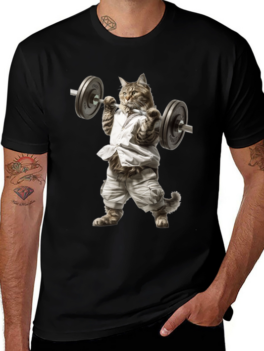 Weightlifting Cat T-Shirt - Black Cotton Tee