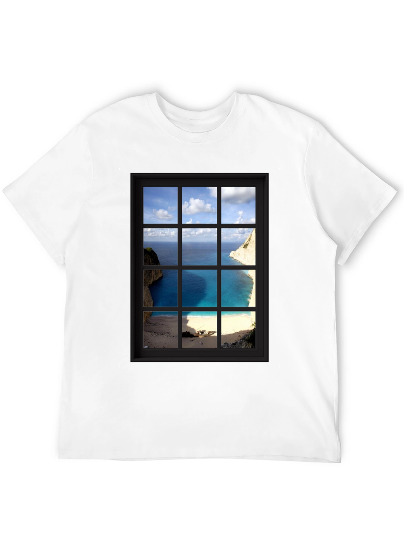 Coastal View Window Graphic Tee - Black Cotton T-Shirt