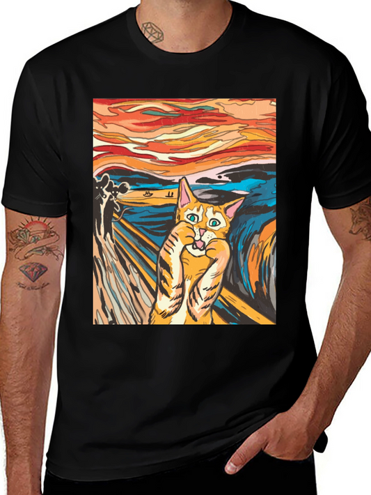 Cat Scream Art Black T-Shirt