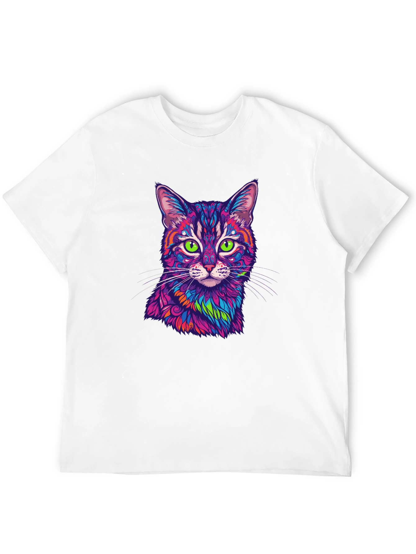 Vibrant Cat Graphic Tee - Mens Black T-Shirt