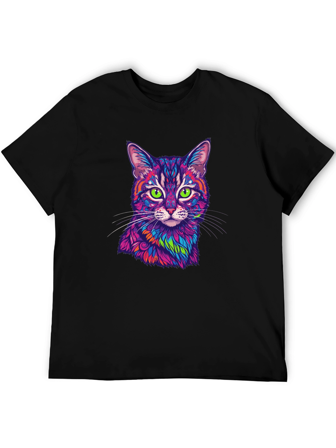 Vibrant Cat Graphic Tee - Mens Black T-Shirt