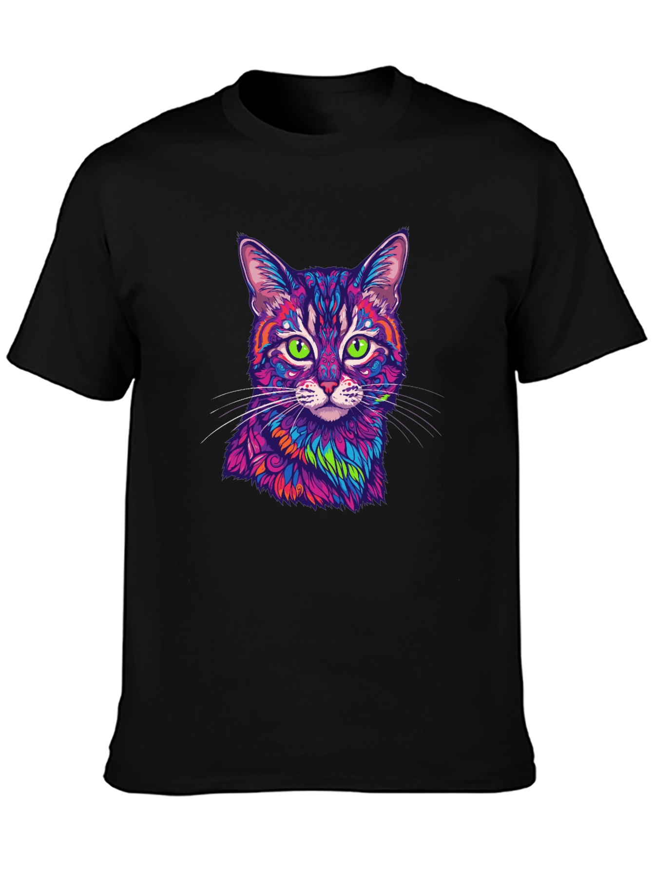 Vibrant Cat Graphic Tee - Mens Black T-Shirt
