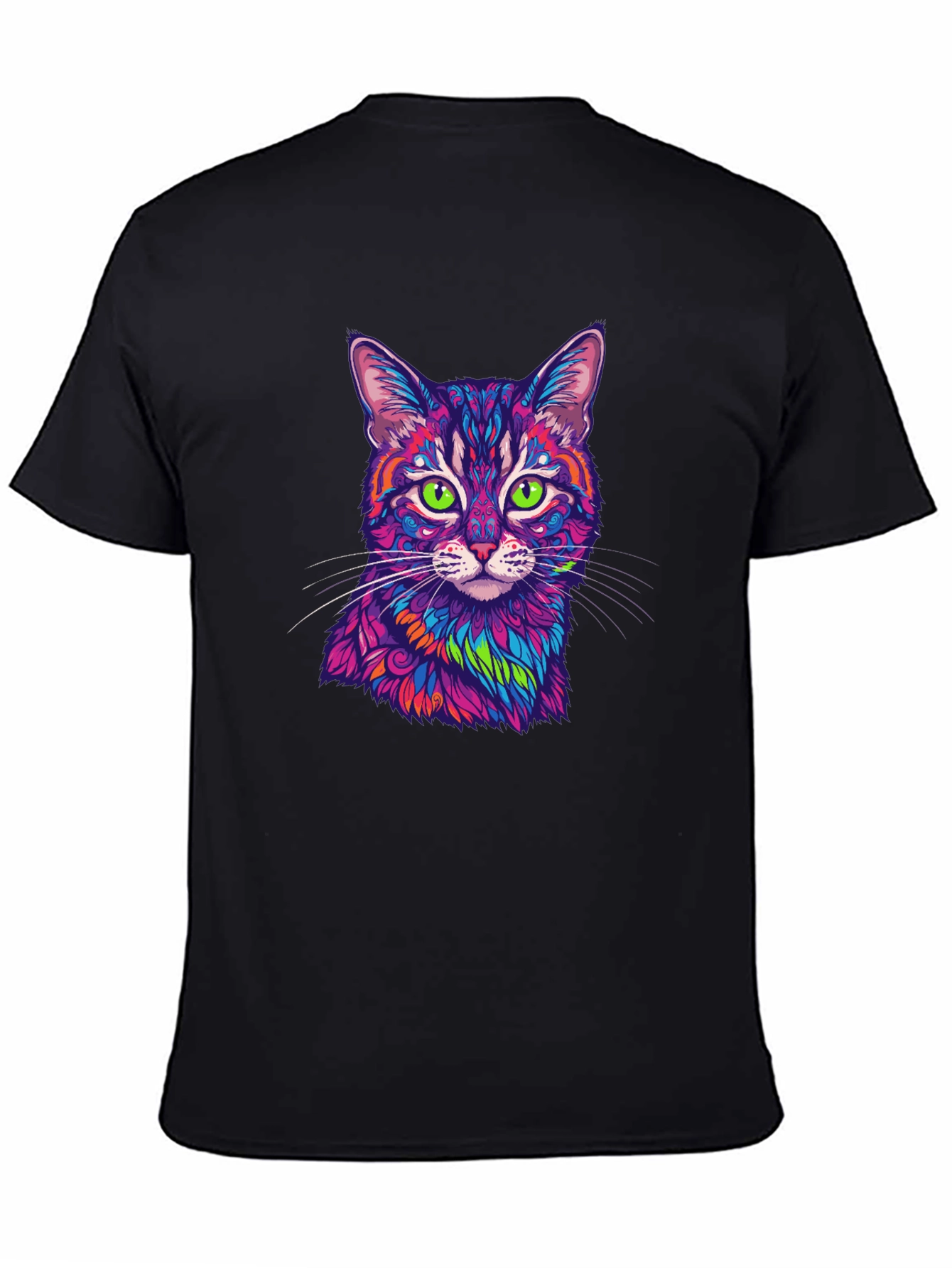Vibrant Cat Graphic Tee - Mens Black T-Shirt