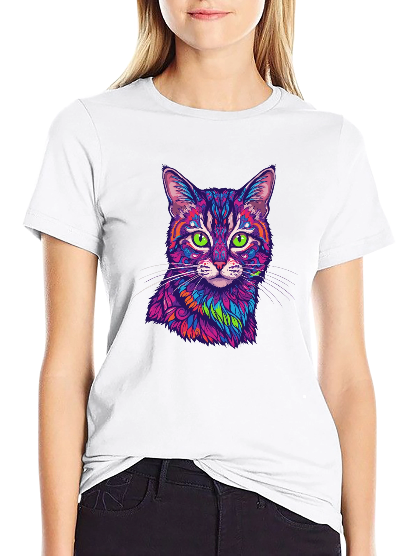 Vibrant Cat Graphic Tee - Mens Black T-Shirt