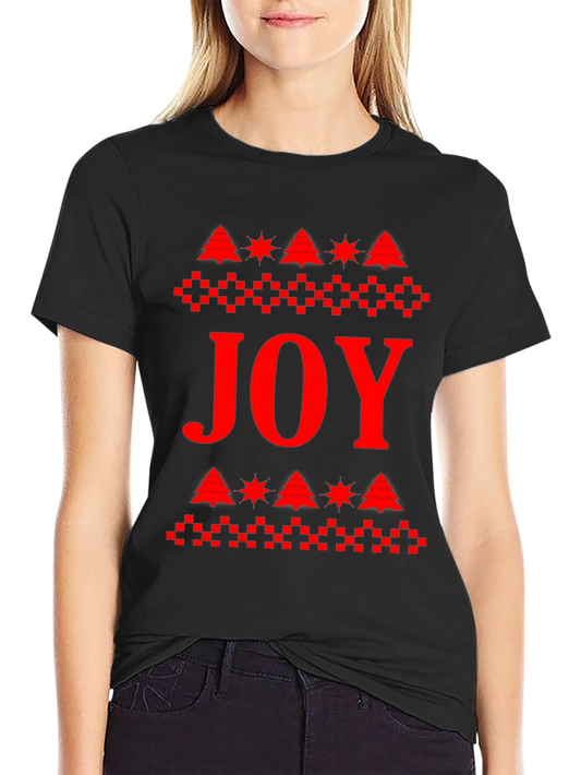 Festive JOY Christmas Tree Pattern T-Shirt