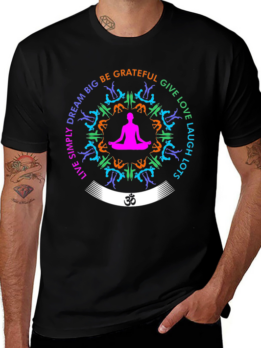 Yoga Om Symbol T-Shirt: Live Simply Be Grateful