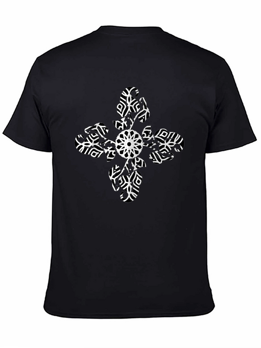 Black Tee with White Snowflake Mandala
