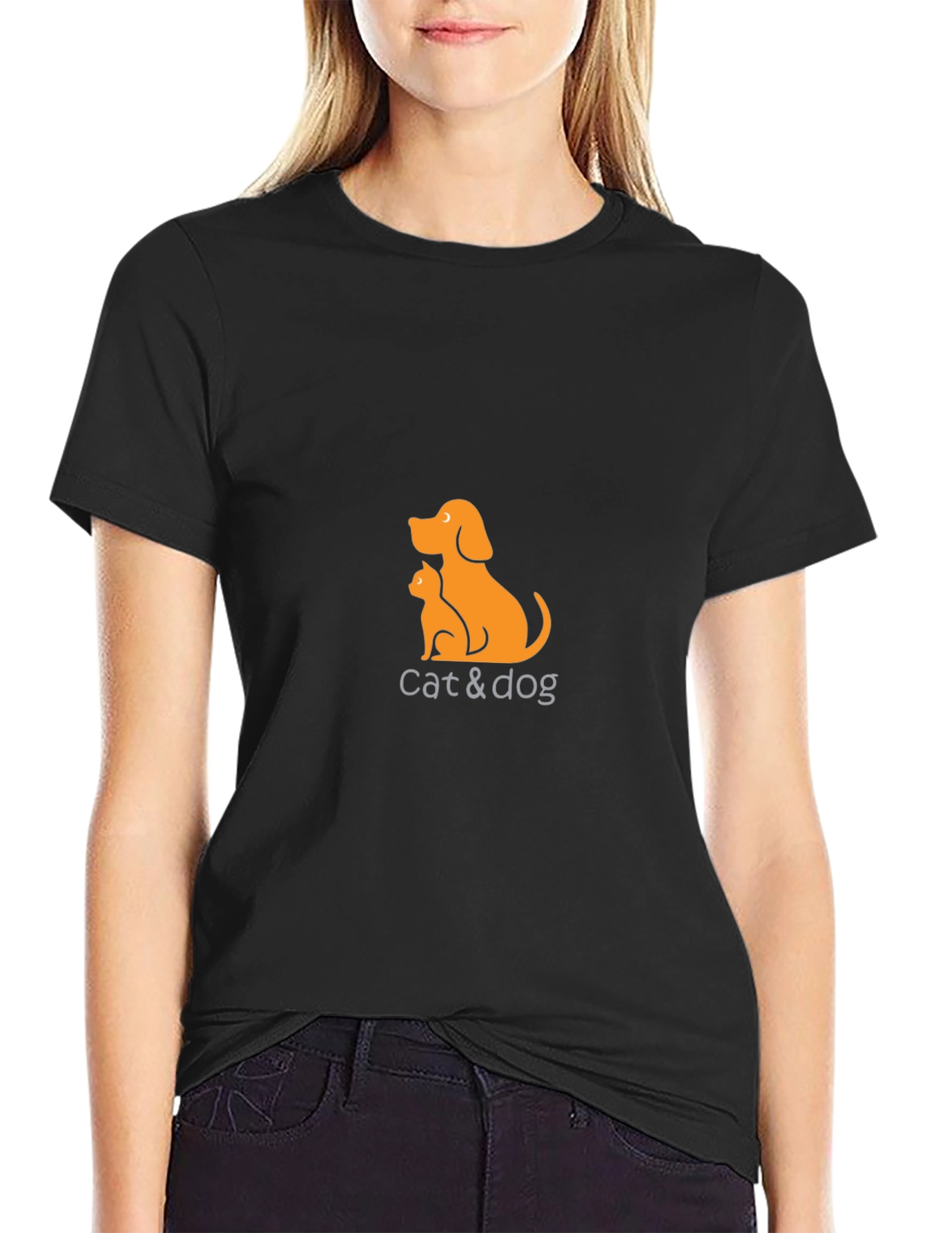 Cat & Dog Graphic Tee - Casual Black T-Shirt