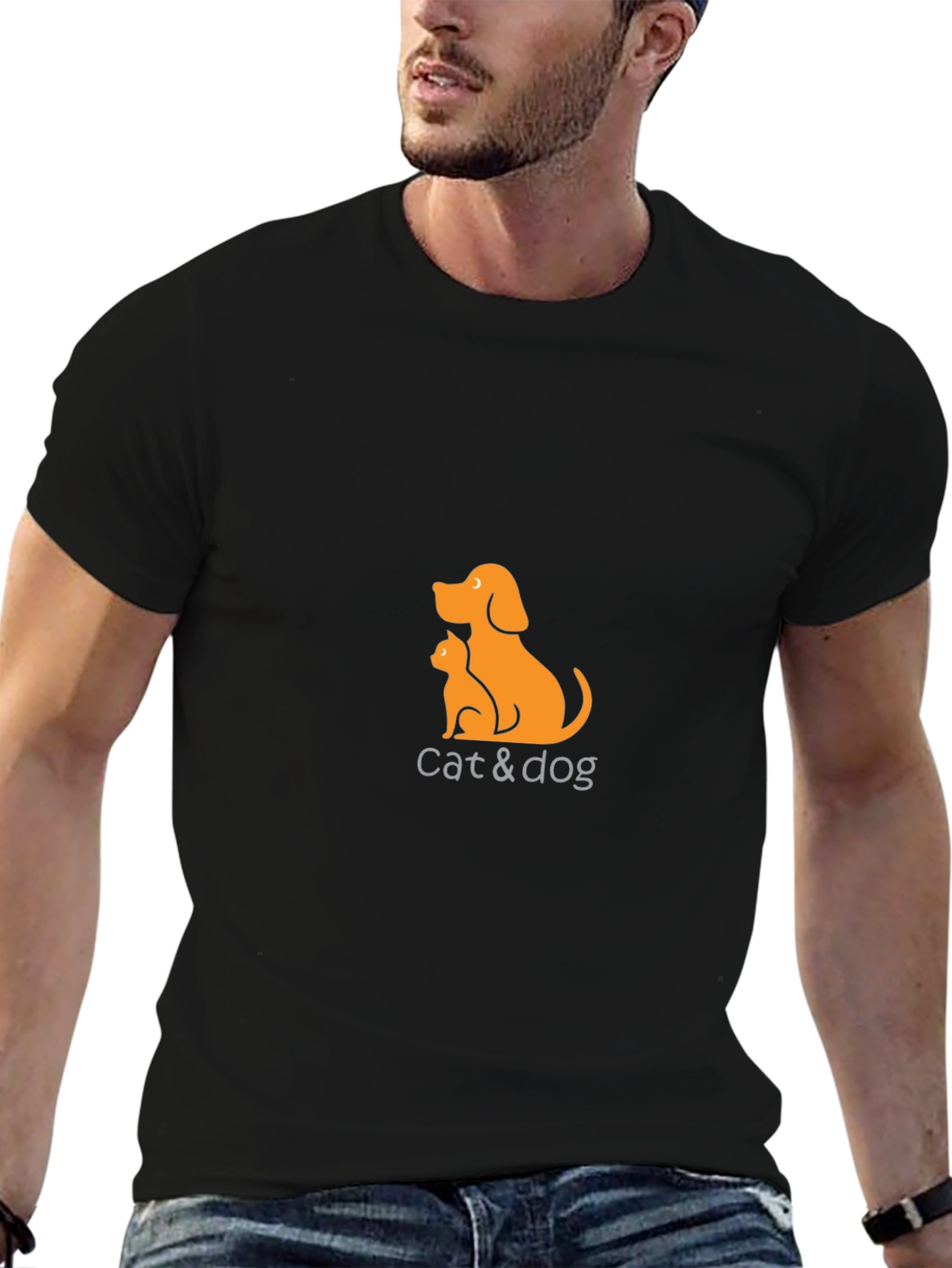 Cat & Dog Graphic Tee - Casual Black T-Shirt