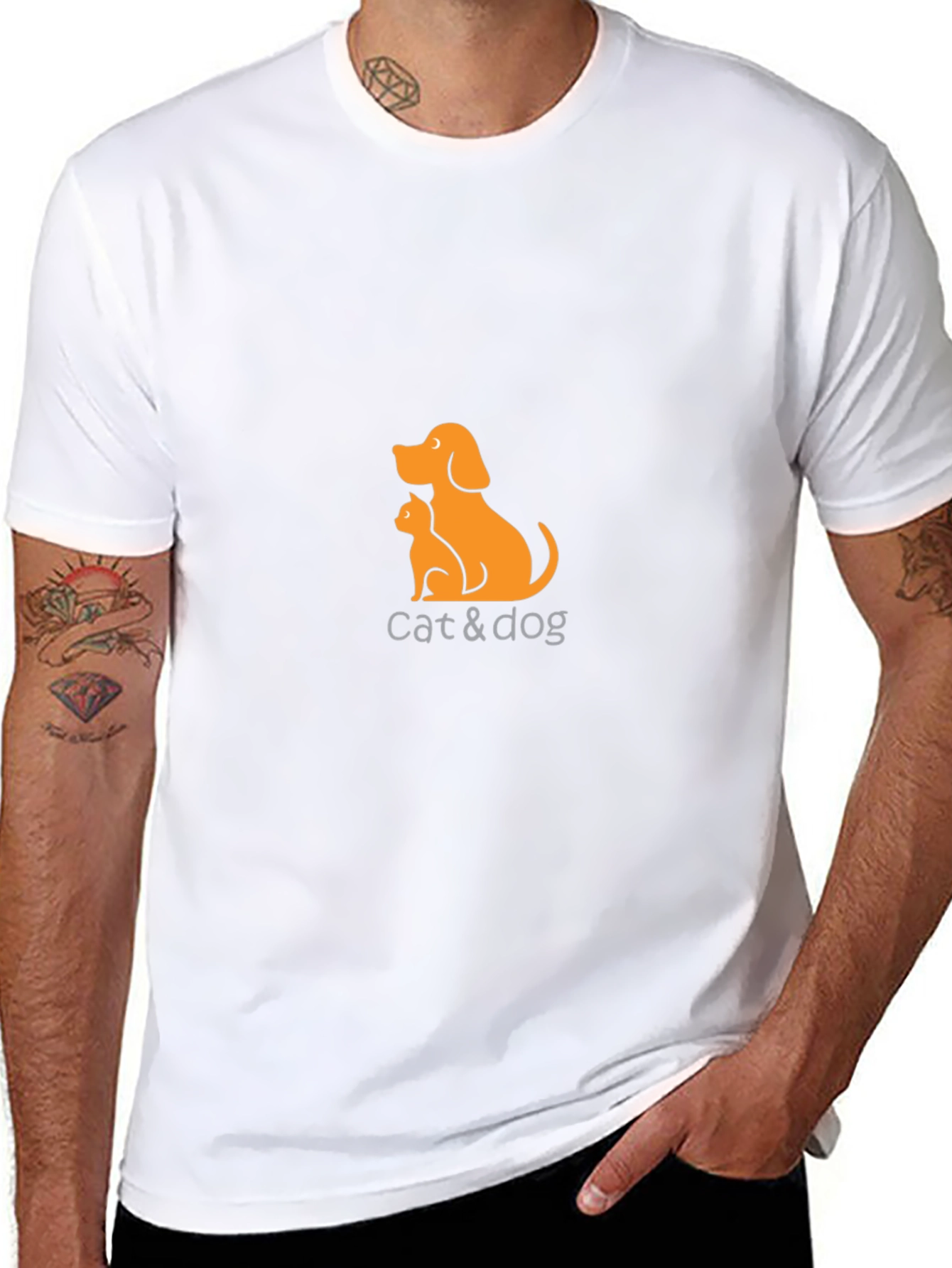 Cat & Dog Graphic Tee - Casual Black T-Shirt