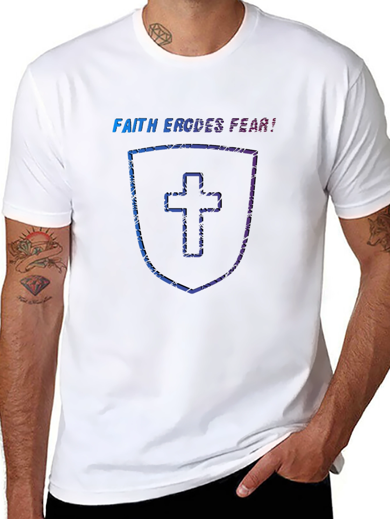 Faith Erodes Fear! Christian Shield T-Shirt