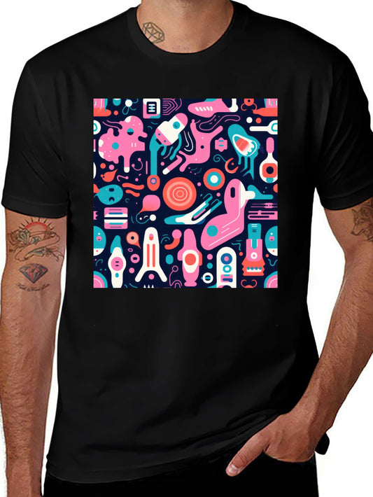 Funky Retro Graphic Print Black T-Shirt