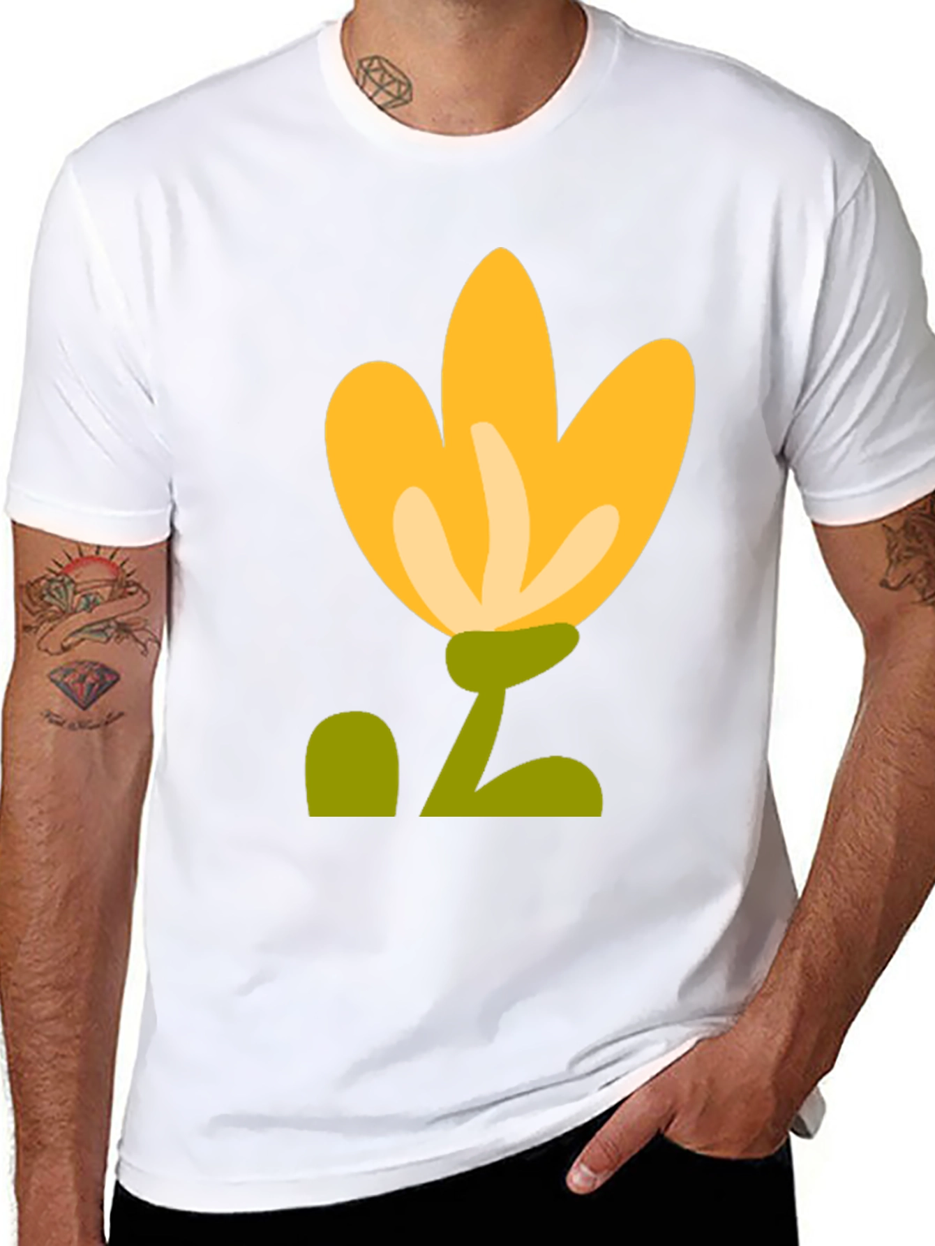 Black T-Shirt with Yellow Flower Graphic