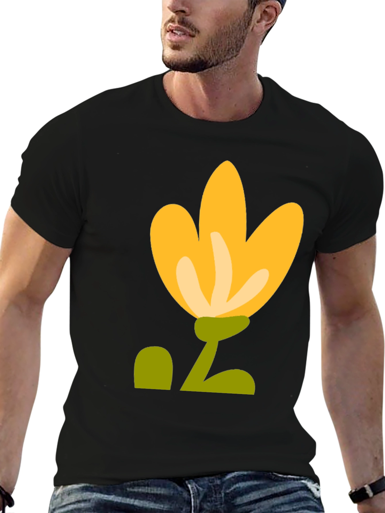 Black T-Shirt with Yellow Flower Graphic