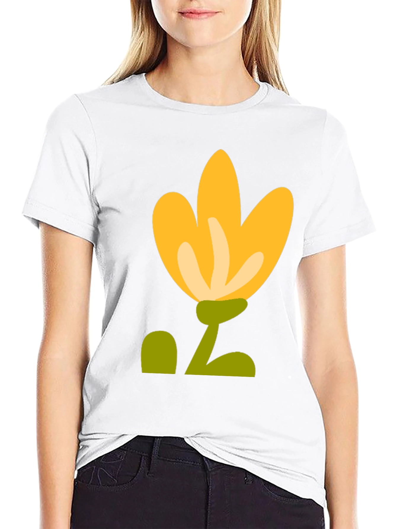 Black T-Shirt with Yellow Flower Graphic