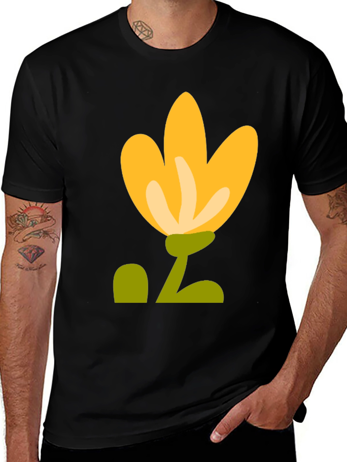 Black T-Shirt with Yellow Flower Graphic