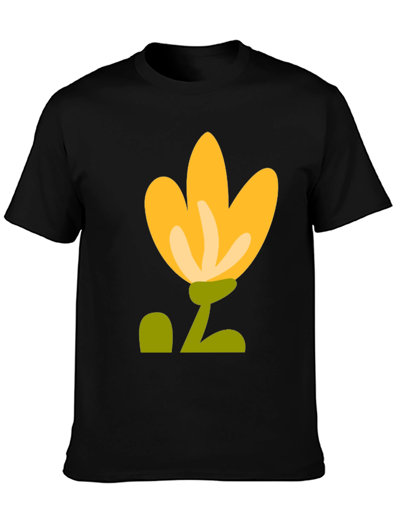 Black T-Shirt with Yellow Flower Graphic