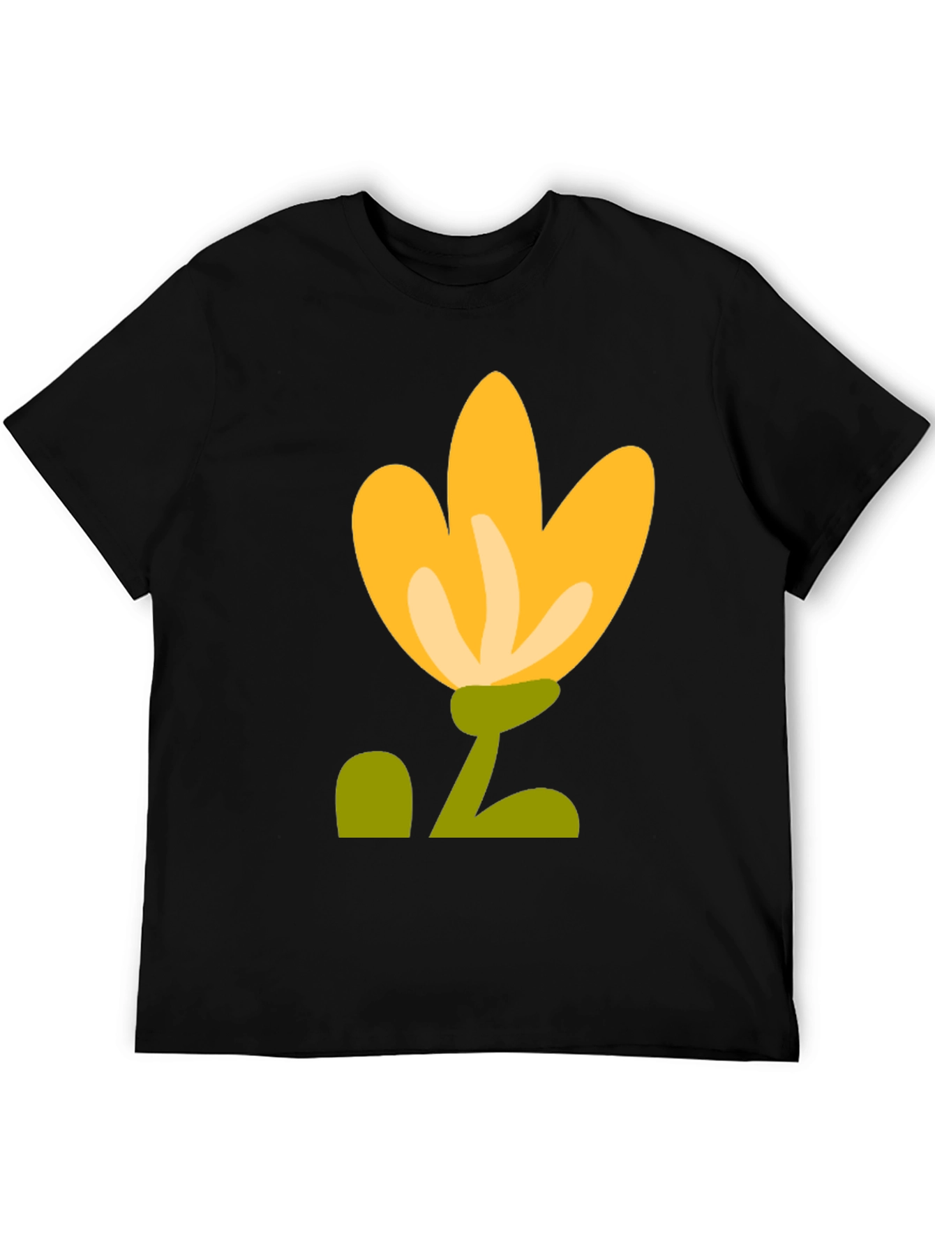 Black T-Shirt with Yellow Flower Graphic