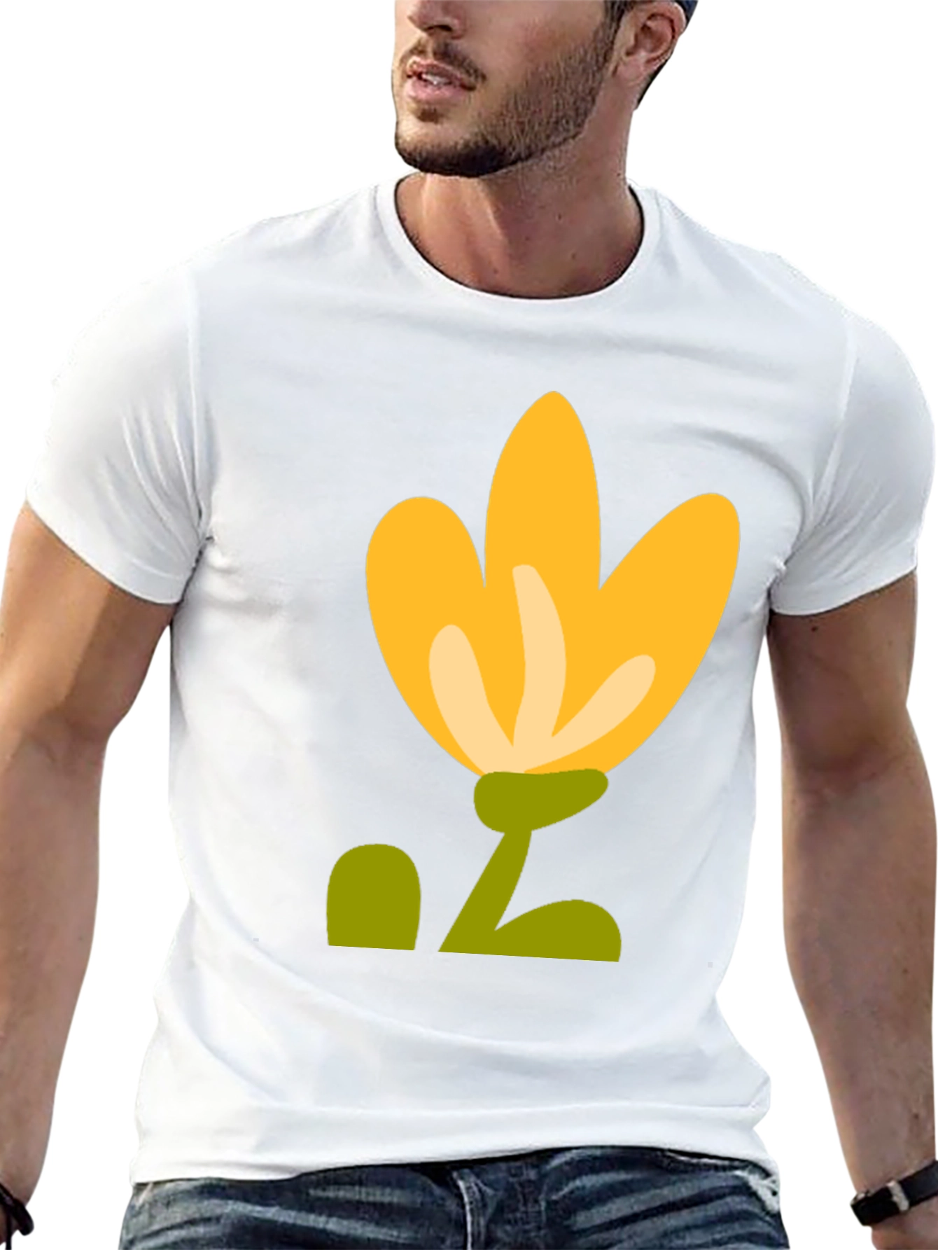 Black T-Shirt with Yellow Flower Graphic