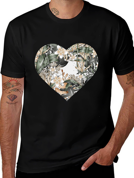 Floral Heart Graphic Tee - Stylish Black T-Shirt