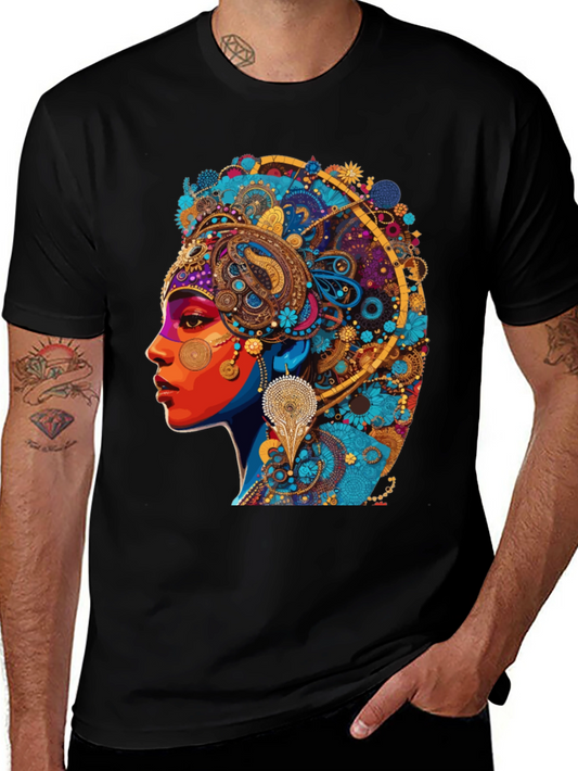 Artistic Afro Queen Graphic Tee - Unisex Black T-Shirt