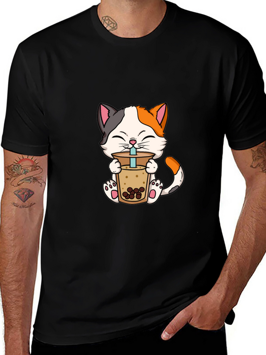 Cute Cat Boba Tea Graphic T-Shirt