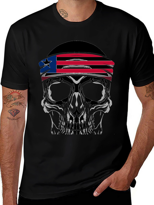 Skull Headband Graphic Tee - Mens Black T-Shirt