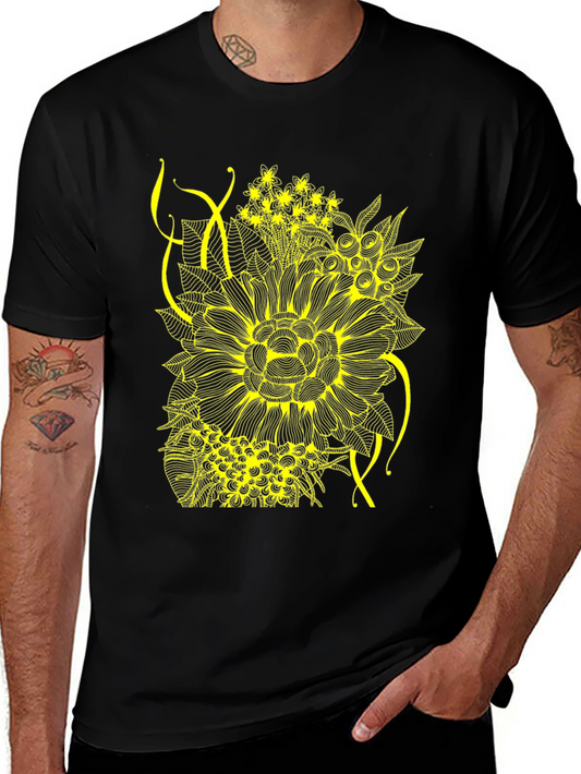 Floral Print Tee - Stylish Black Cotton T-Shirt