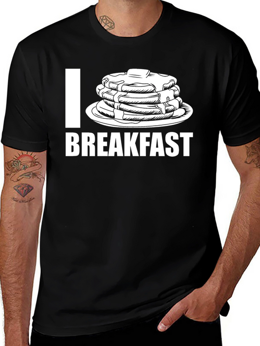 I Love Breakfast Pancake Graphic Tee - Black Cotton T-Shirt