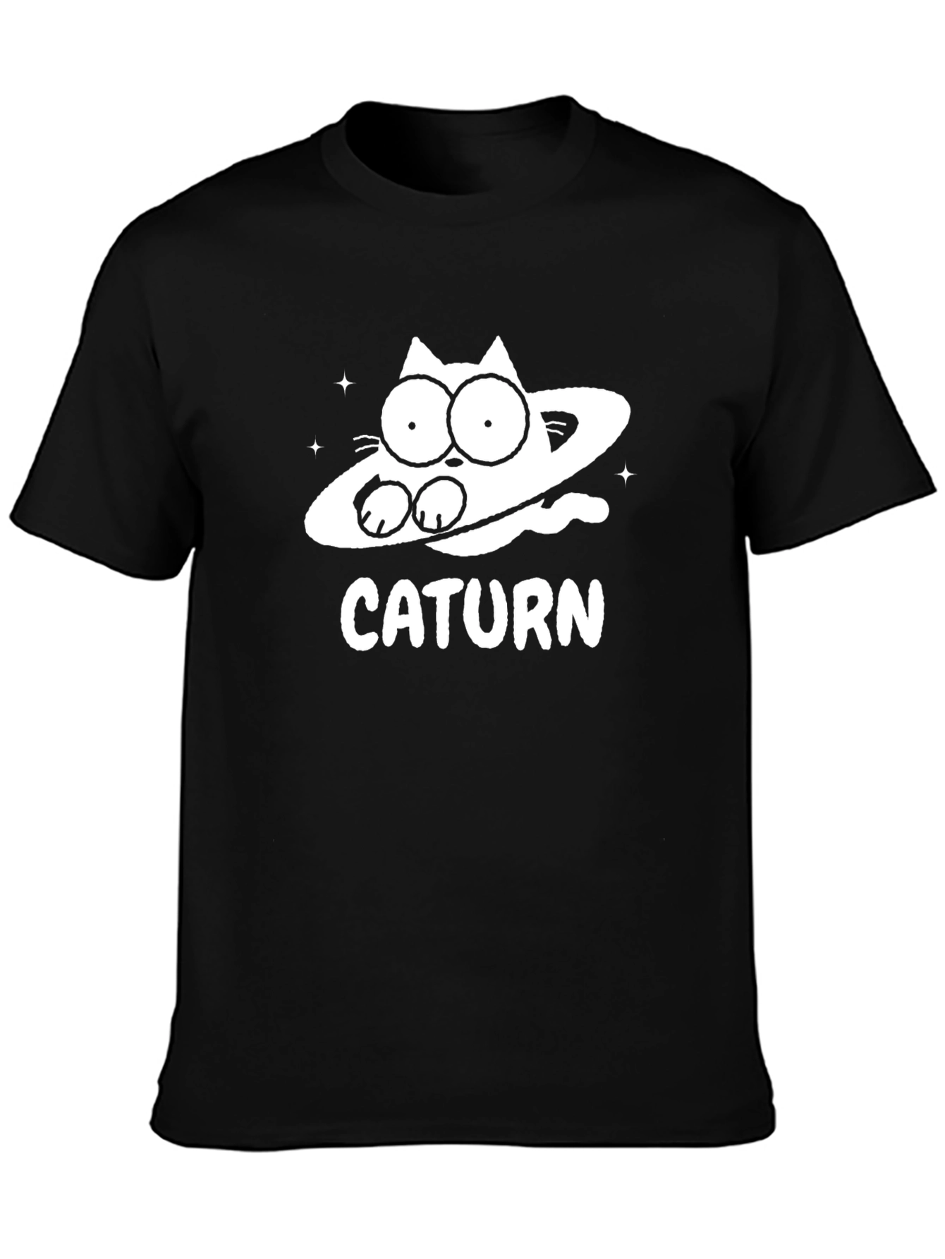 Caturn Black T-Shirt Funny Graphic Tee