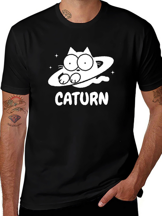 Caturn Black T-Shirt Funny Graphic Tee