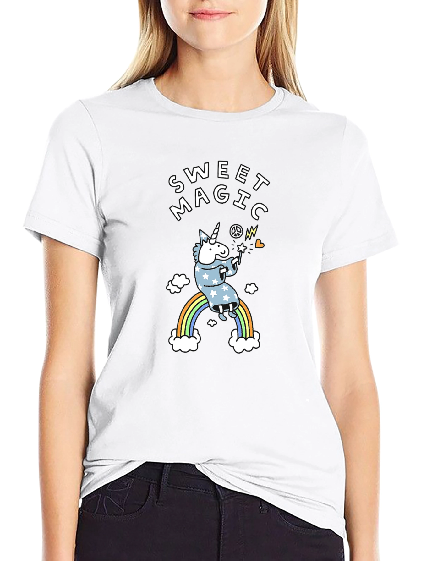 Sweet Magic Unicorn Graphic Black T-Shirt